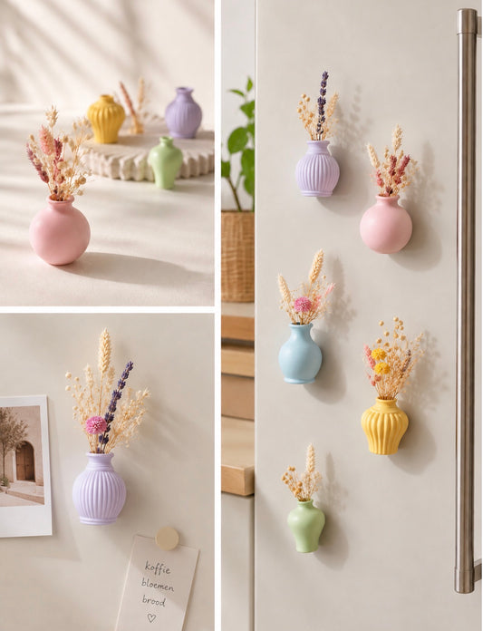 Set van 5 magnetische mini vaasjes